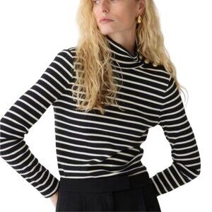 J.Crew Vintage Ribbed Striped Black White Turtleneck Sweater 2023 Size XS